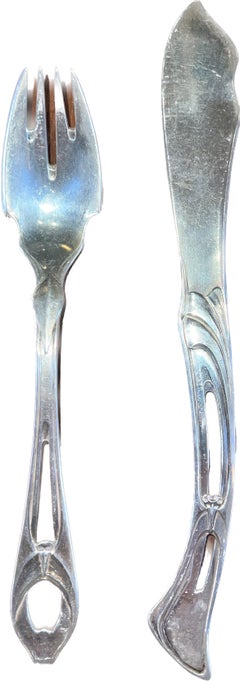 German Silver Hallmarked Set of 6 Fish Set