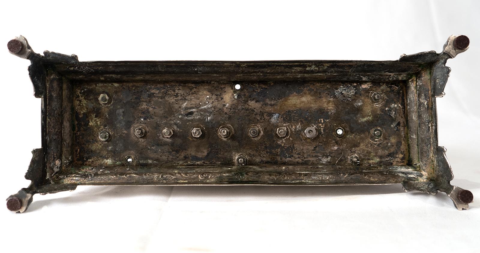 German Silver Hanukkah Lamp Menorah with Gold Washed Lions 1