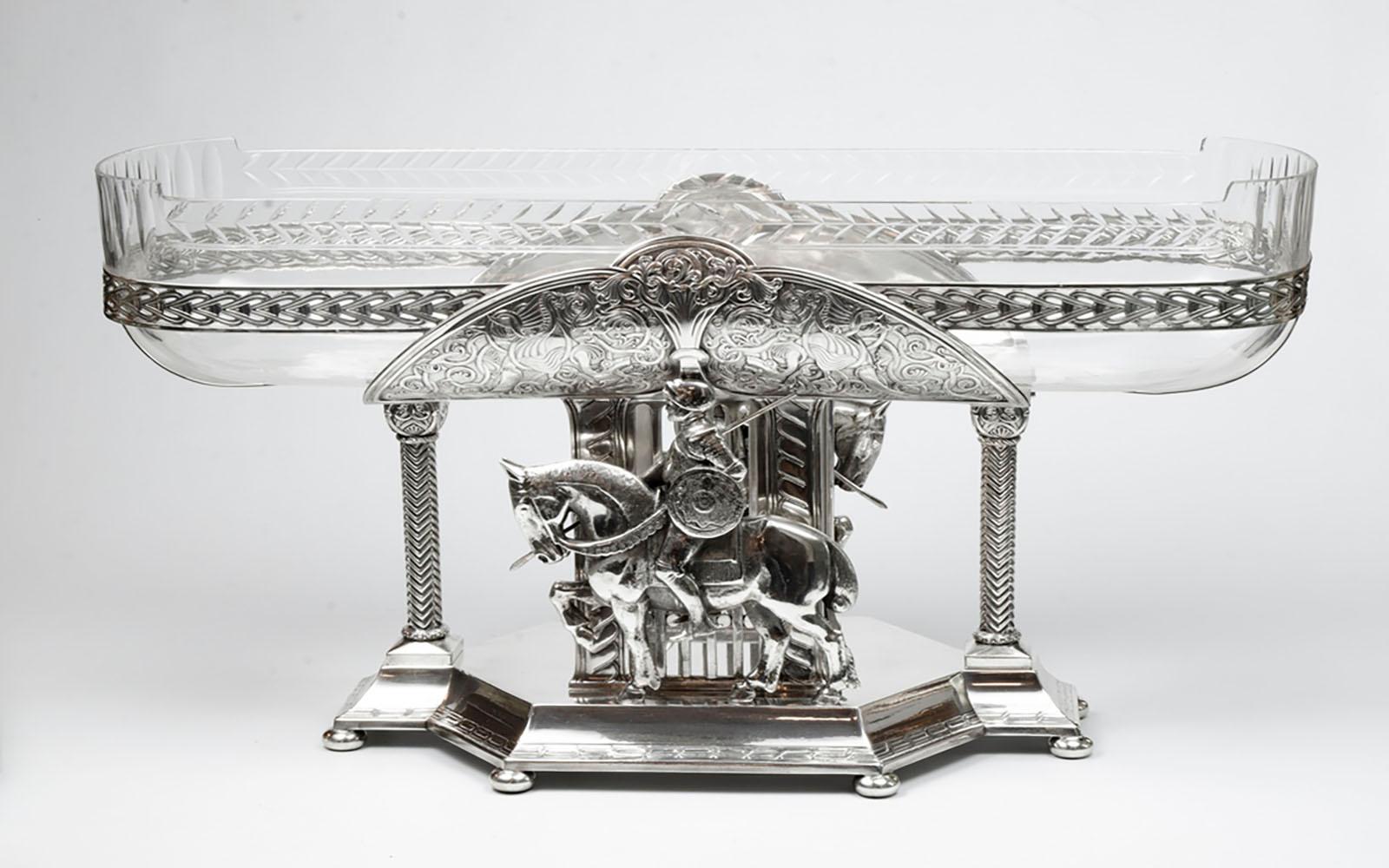 Art Nouveau German silver metal centerpiece, art nouveau Gothic style For Sale