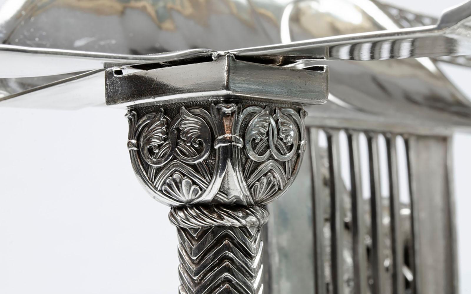 20th Century German silver metal centerpiece, art nouveau Gothic style For Sale