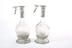 German Silver Mounted / Cut Glass Pair Claret Jugs