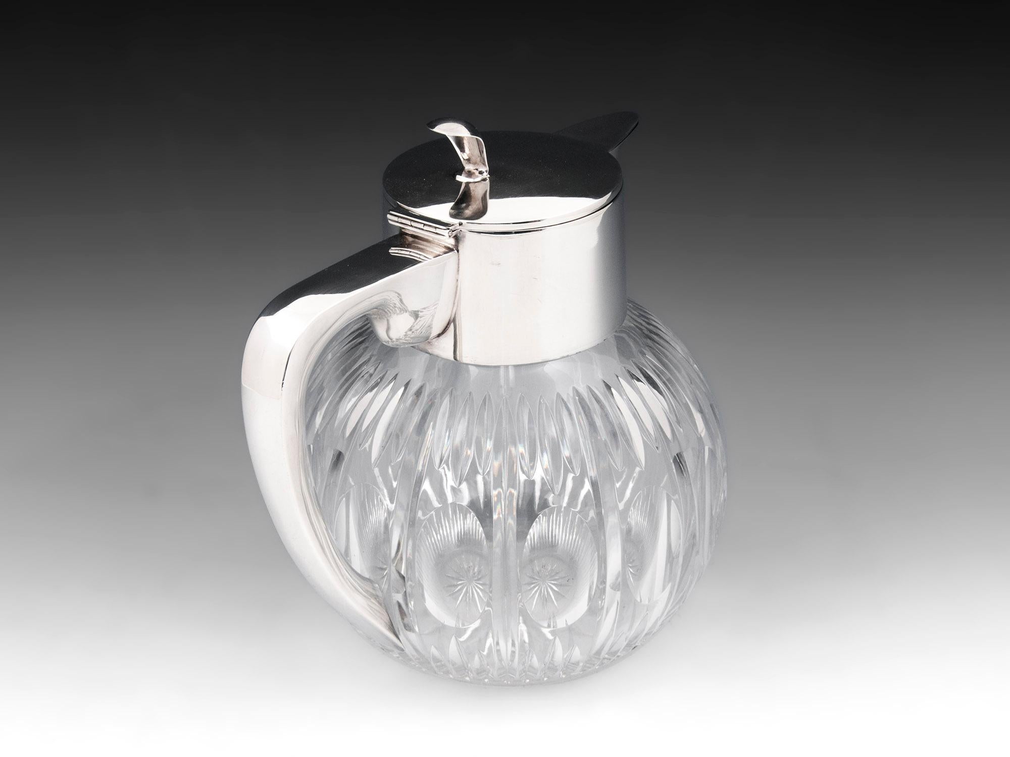 Mid-Century Modern German Silver Mounted Glass Pitcher Emil Hermann For Sale