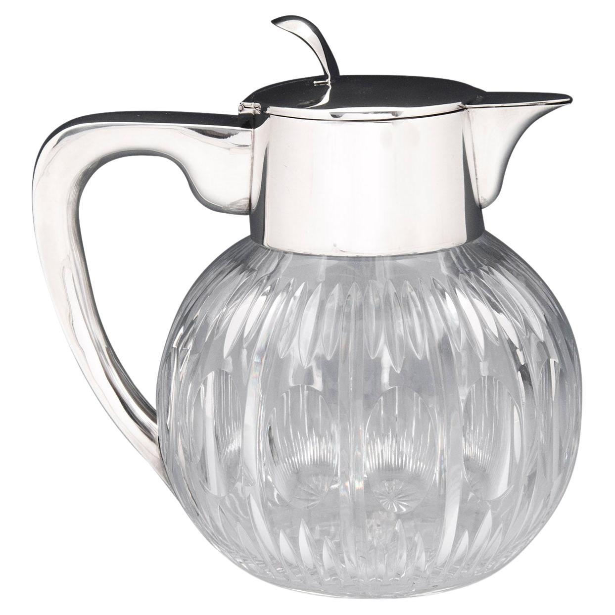 German Silver Mounted Glass Pitcher Emil Hermann For Sale