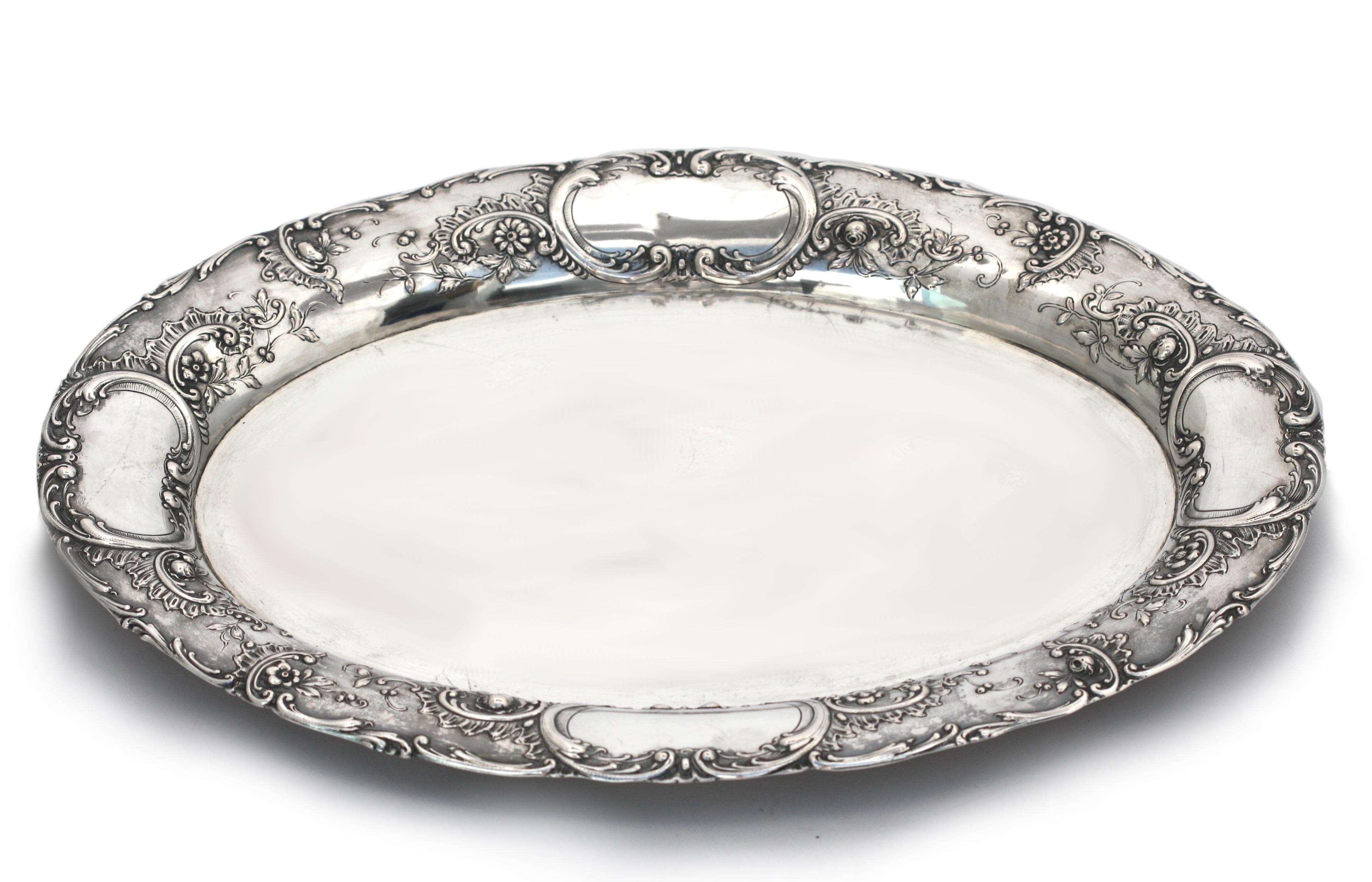 Ovales Tablett aus Neusilber im Angebot 1