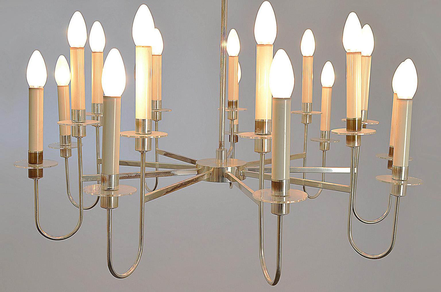 German Silver Plated Chandelier from Vereinigte Werkstätten Munich, 1950s im Angebot 3