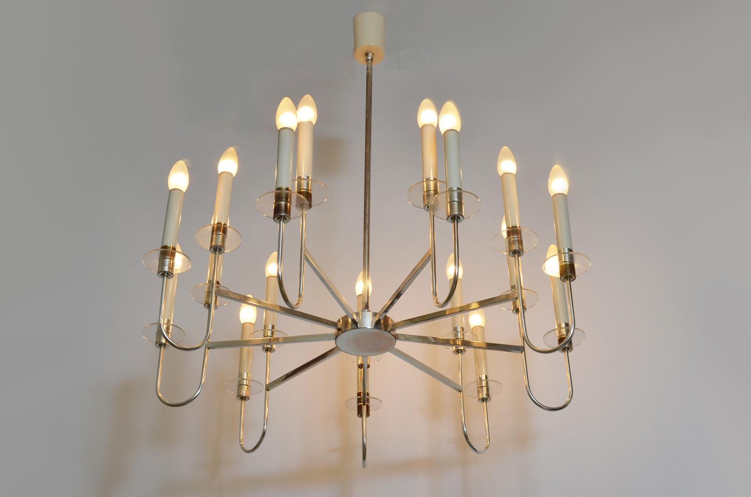 German Silver Plated Chandelier from Vereinigte Werkstätten Munich, 1950s (Moderne der Mitte des Jahrhunderts) im Angebot