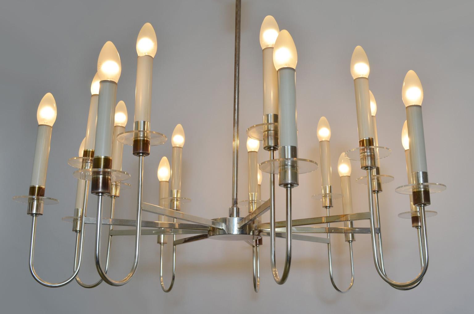 German Silver Plated Chandelier from Vereinigte Werkstätten Munich, 1950s (Mitte des 20. Jahrhunderts) im Angebot