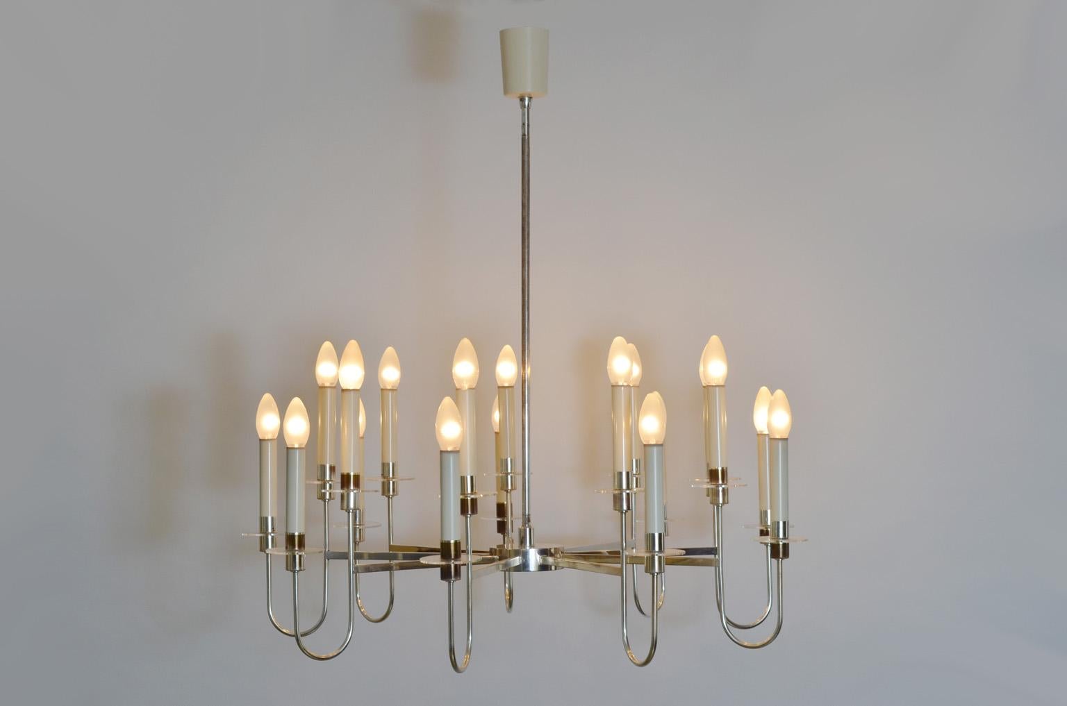 German Silver Plated Chandelier from Vereinigte Werkstätten Munich, 1950s (Versilberung) im Angebot