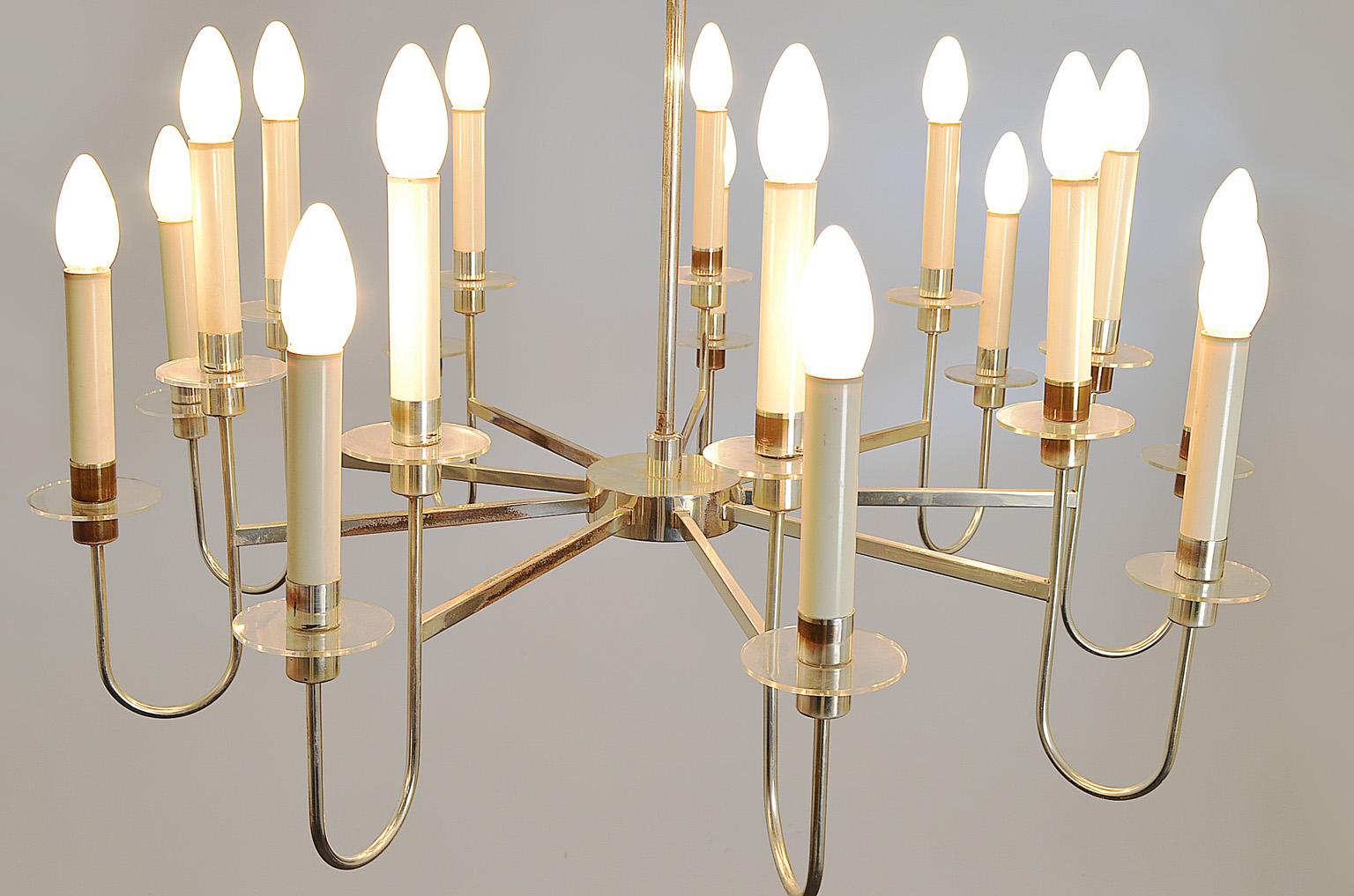 German Silver Plated Chandelier from Vereinigte Werkstätten Munich, 1950s im Angebot 1