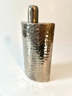 German Silver Plated Hammered Flask with Screw Lid and Cup