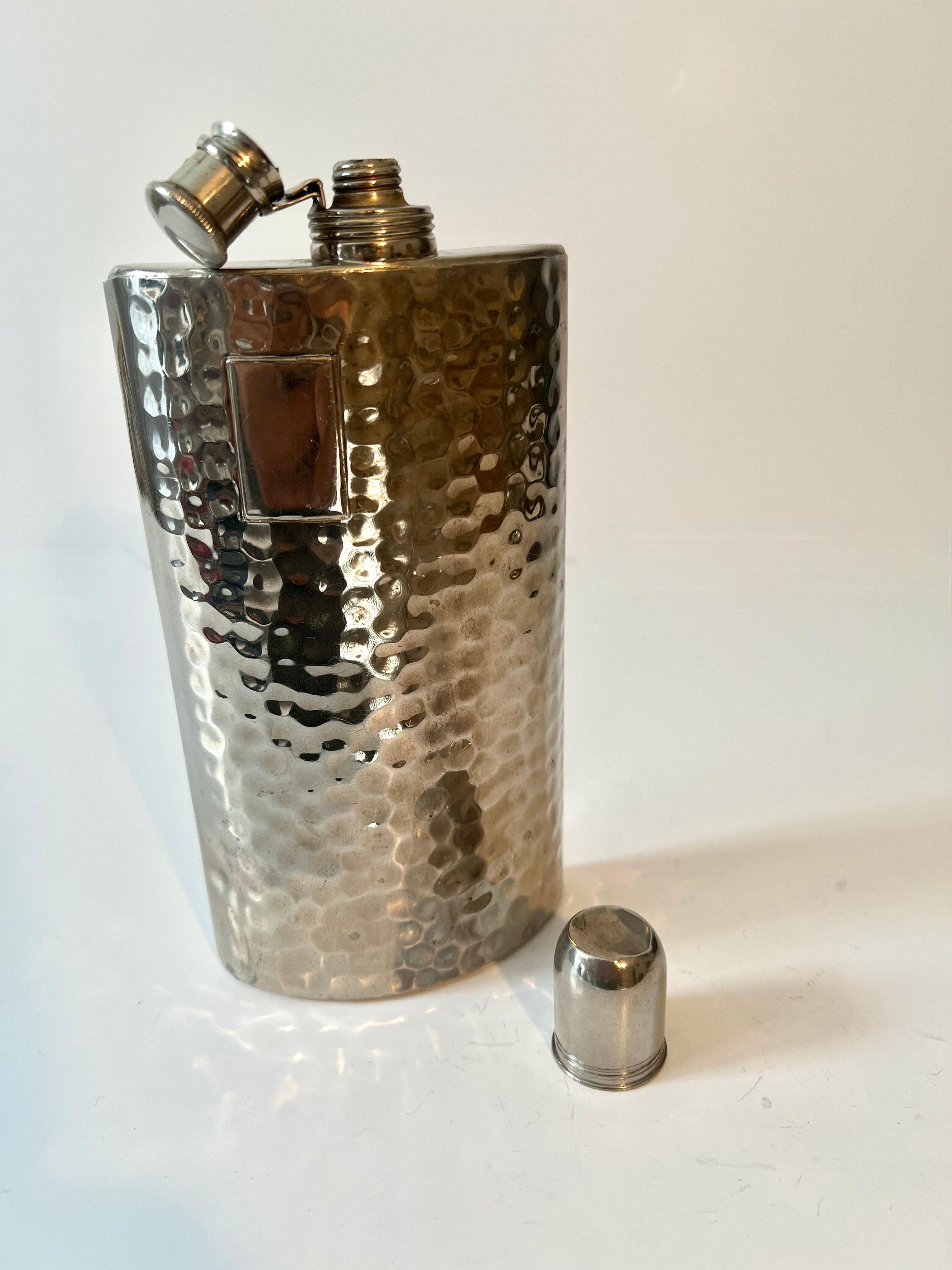 German Silver Plated Hammered Flask with Screw Lid and Cup For Sale 2