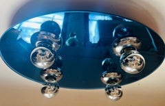 Deutsche Space Age 1970s Blauer Spiegel Flush Deckenleuchte