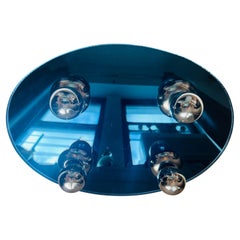 German Space Age 1970s Blue Mirror Flush Ceiling Lamp