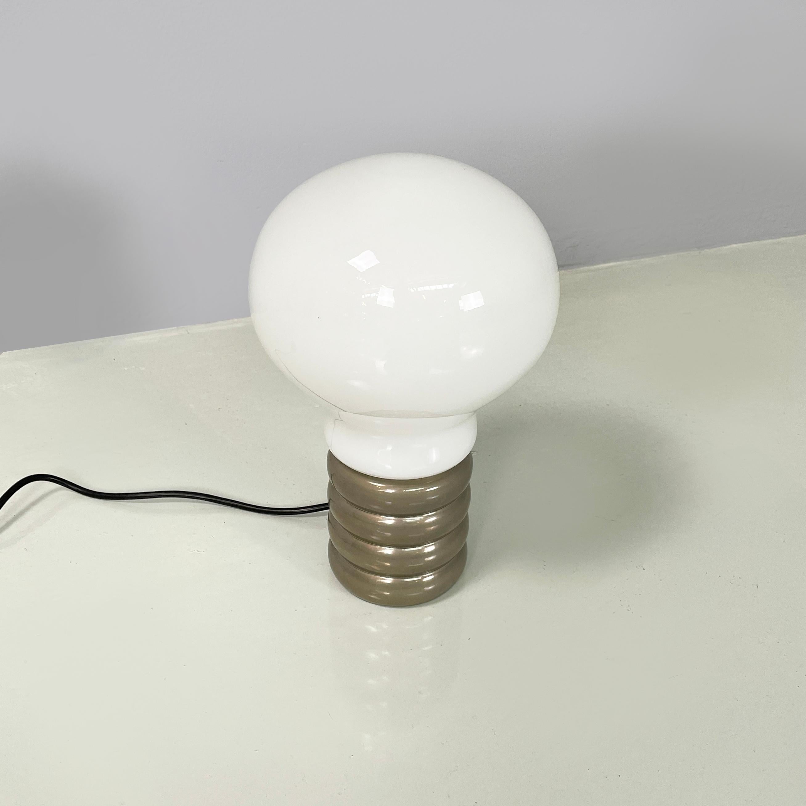 Space Age German space age Opaline glass and metal table lamp Bulb by Ingo Maurer, 1970s For Sale