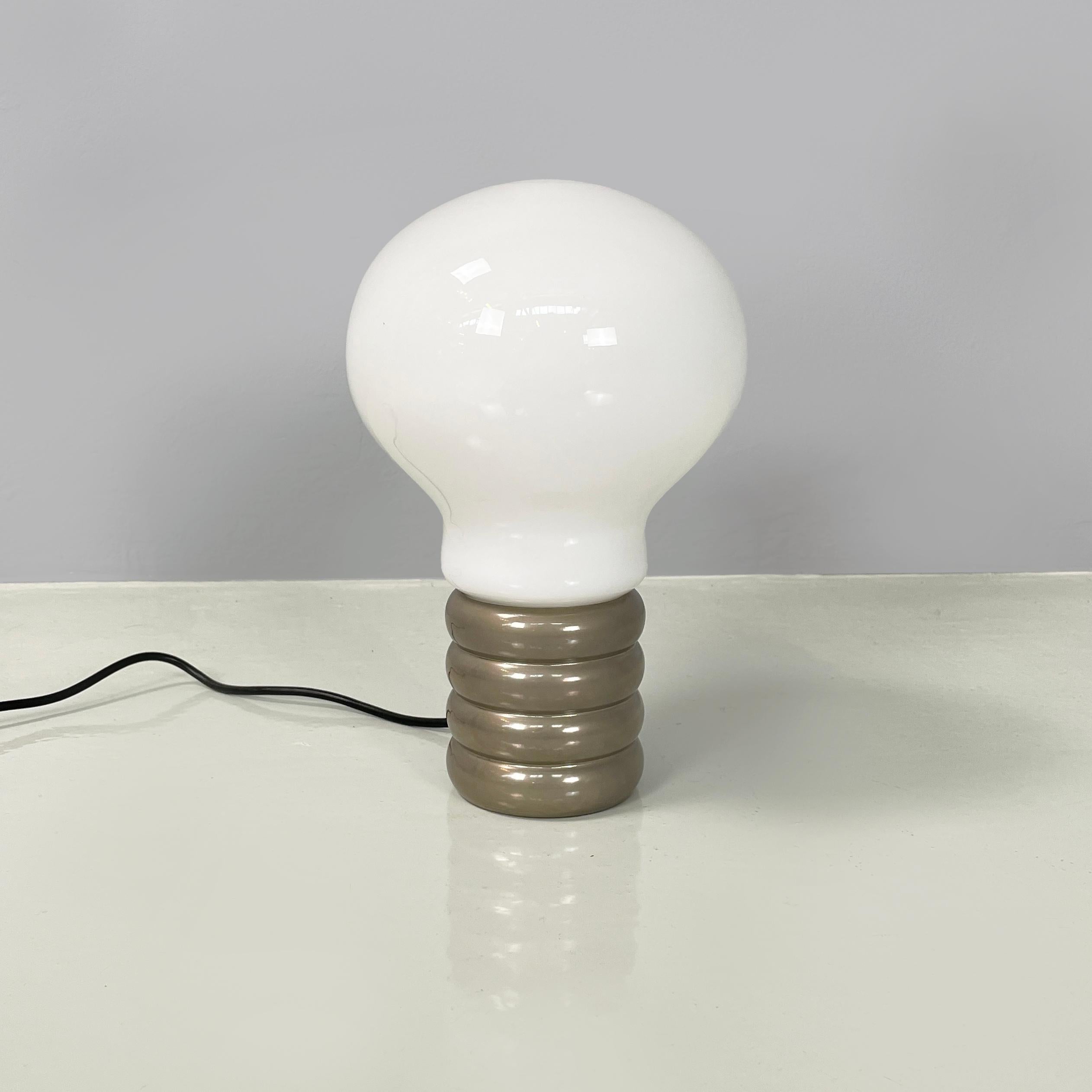 Late 20th Century German space age Opaline glass and metal table lamp Bulb by Ingo Maurer, 1970s For Sale