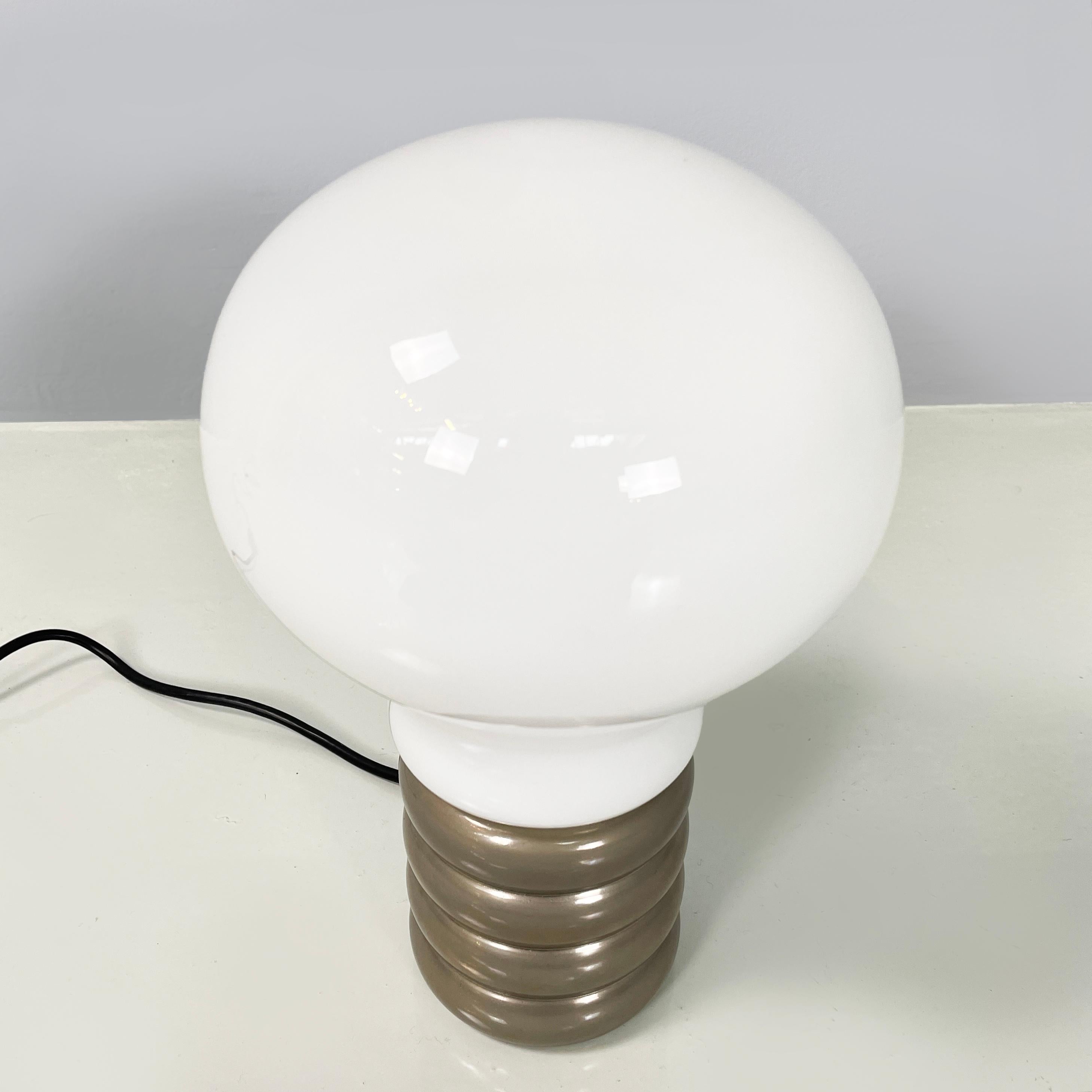 German space age Opaline glass and metal table lamp Bulb by Ingo Maurer, 1970s For Sale 1