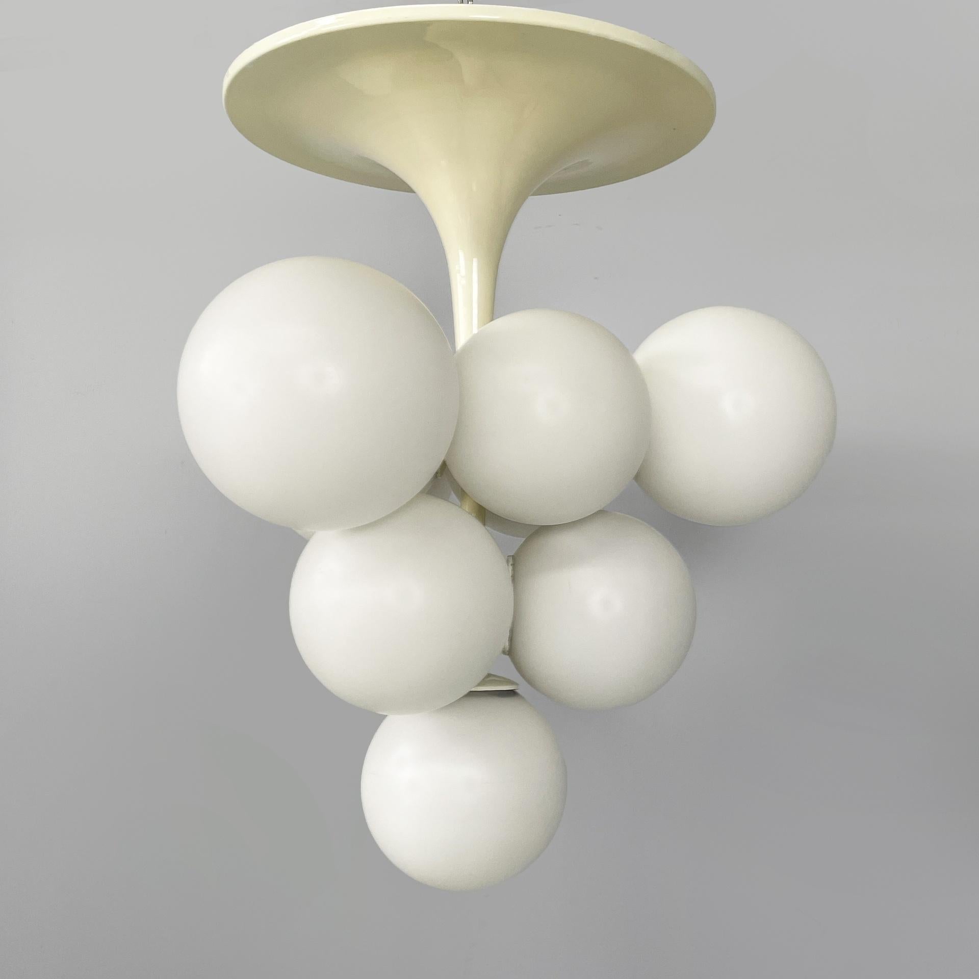 Metallo German Space Age opaline glass chandelier by Max Bill for Temde, 1960s in vendita