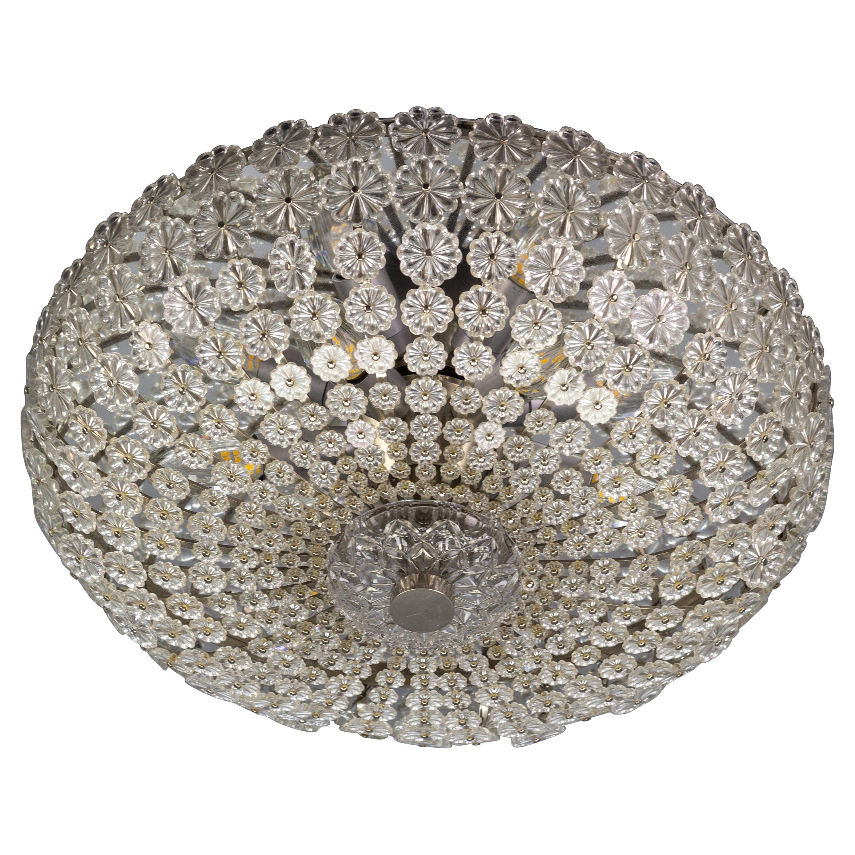 German Space Age Period Glass Flower Flush Mount by H. Richter, 1950s