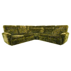 Retro German Space Age Sectional Corner Sofa in Honeycomb Cut Velvet, c. 1970's