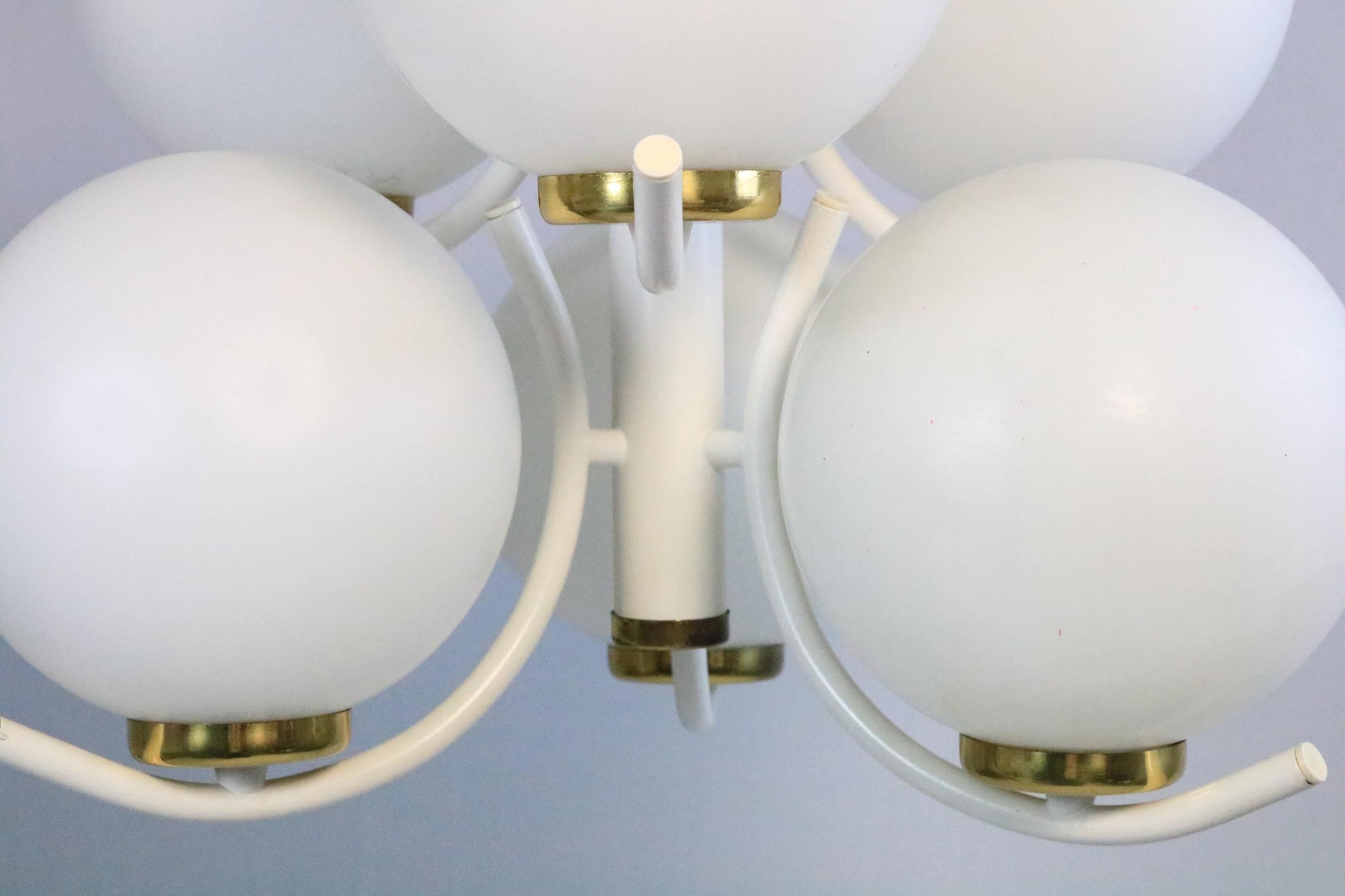 German Sputnik Chandelier, 6 x White Glass Balls, Original 1970s For Sale 6