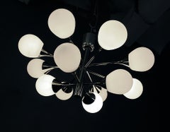German Sputnik Flush Mount Chandelier White Glass Globes & Chrome by Kaiser 1970