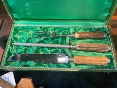 German Stag Handle Carving Set in Original Presentation Case, Mid-20th Century