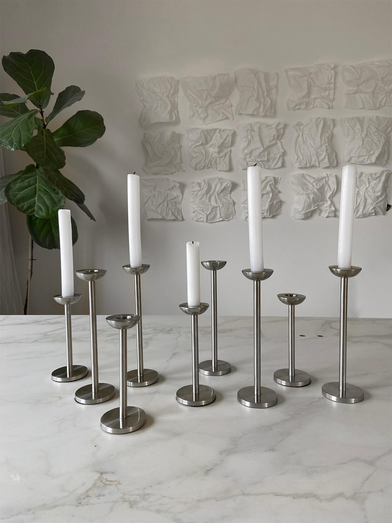 German Stainless Steel Minimalist Design Candle Holder set of 9 For Sale 8