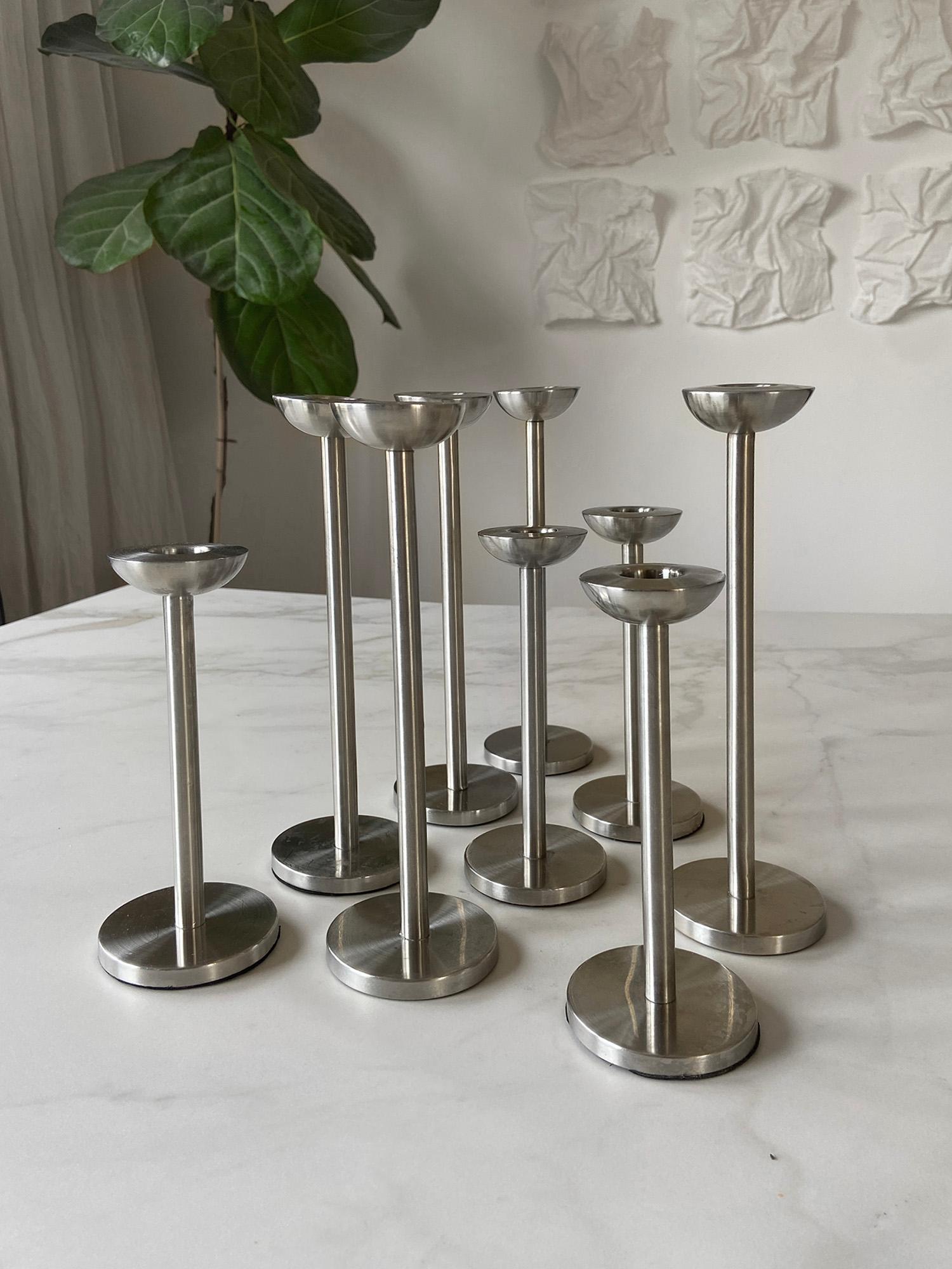 German Stainless Steel Minimalist Design Candle Holder set of 9 For Sale 9