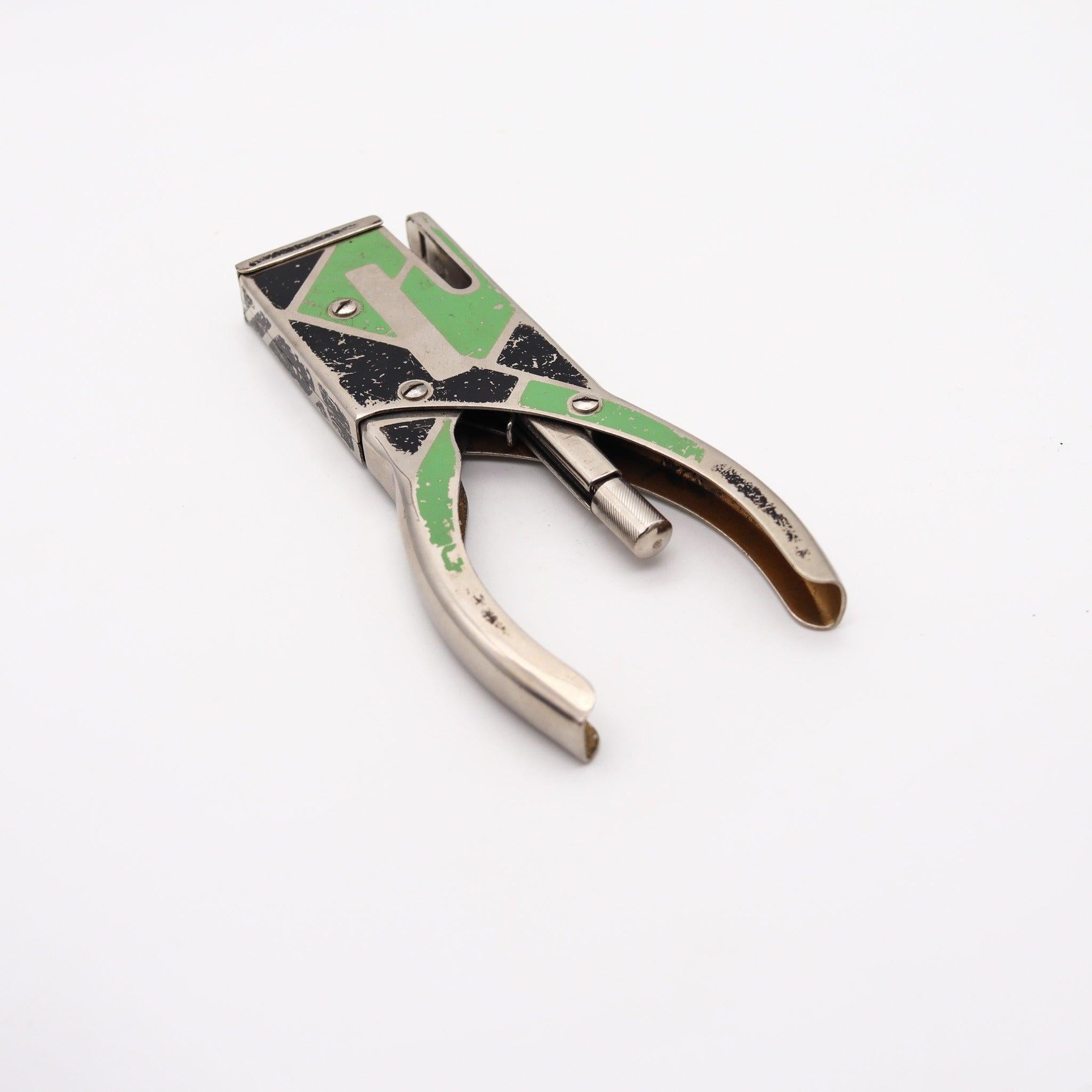 Enameled GERMAN STAPLER 1930 Art Deco Steel With Black, Red & Green Enamels