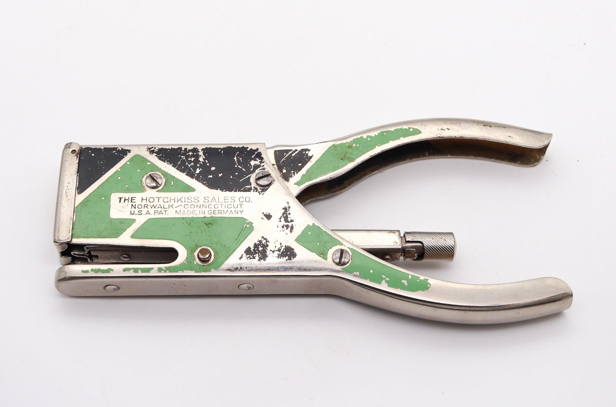GERMAN STAPLER 1930 Art Deco Steel With Black, Red & Green Enamels In Good Condition In Miami, FL