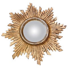 Vintage German Starburst Sunburst silvered Shabby Chic White Convex Mirror, circa 1970s