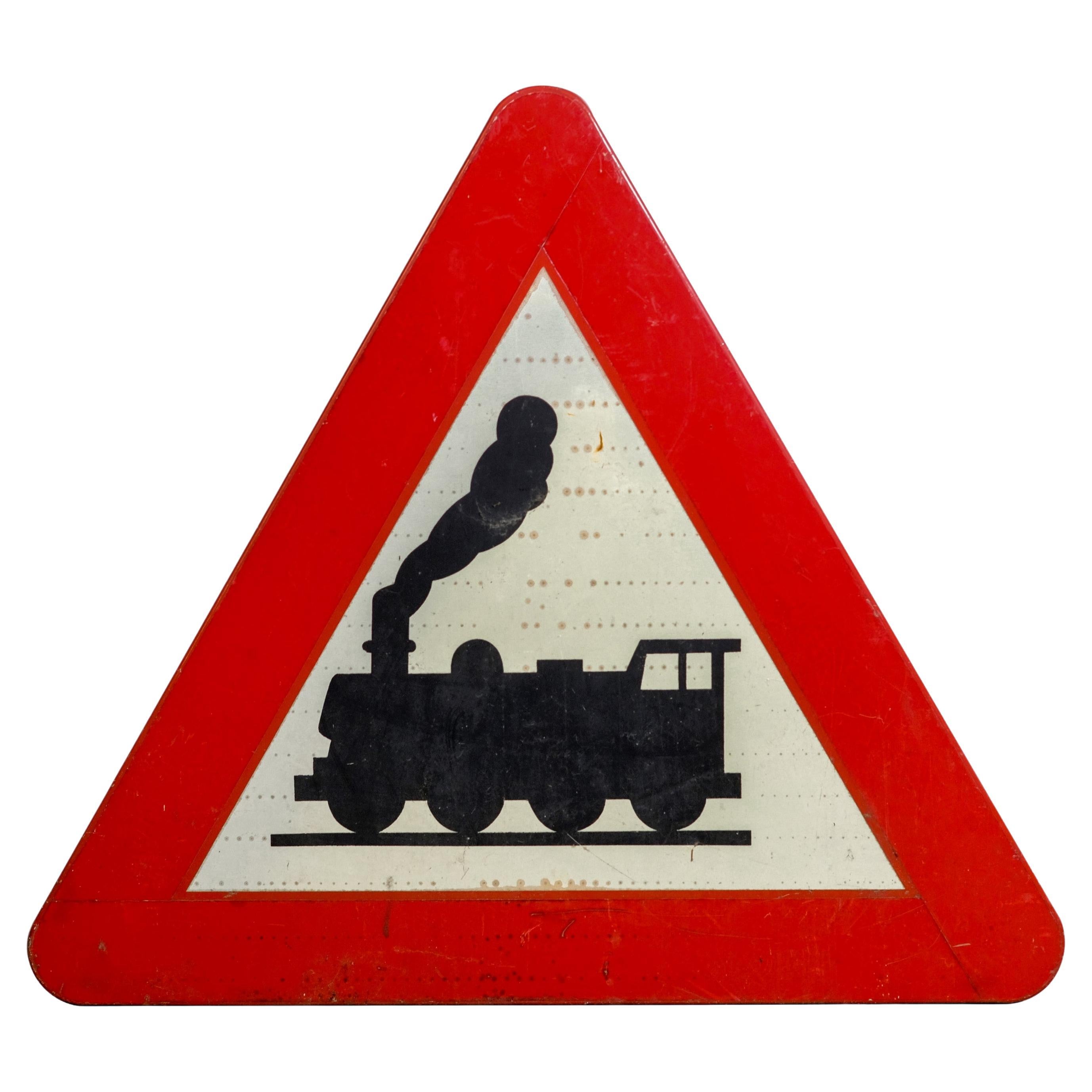 German Steel Railroad Choo Choo Train Sign Red White + Black Enamel Colors