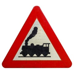 German Steel Railroad Choo Choo Train Sign Red White and Black Enamel Colors