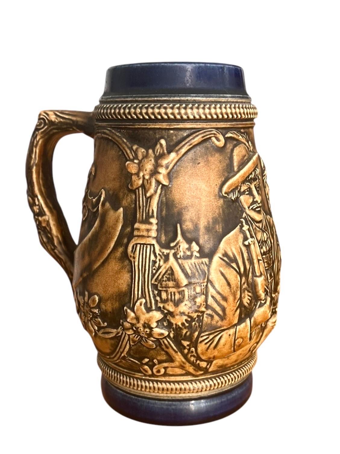Enameled German Stein - Beer Mug - Tankard - Pot - Ceramic - Germany For Sale