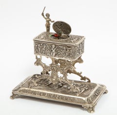 German Sterling Silver Automaton Singing Bird Box with Key