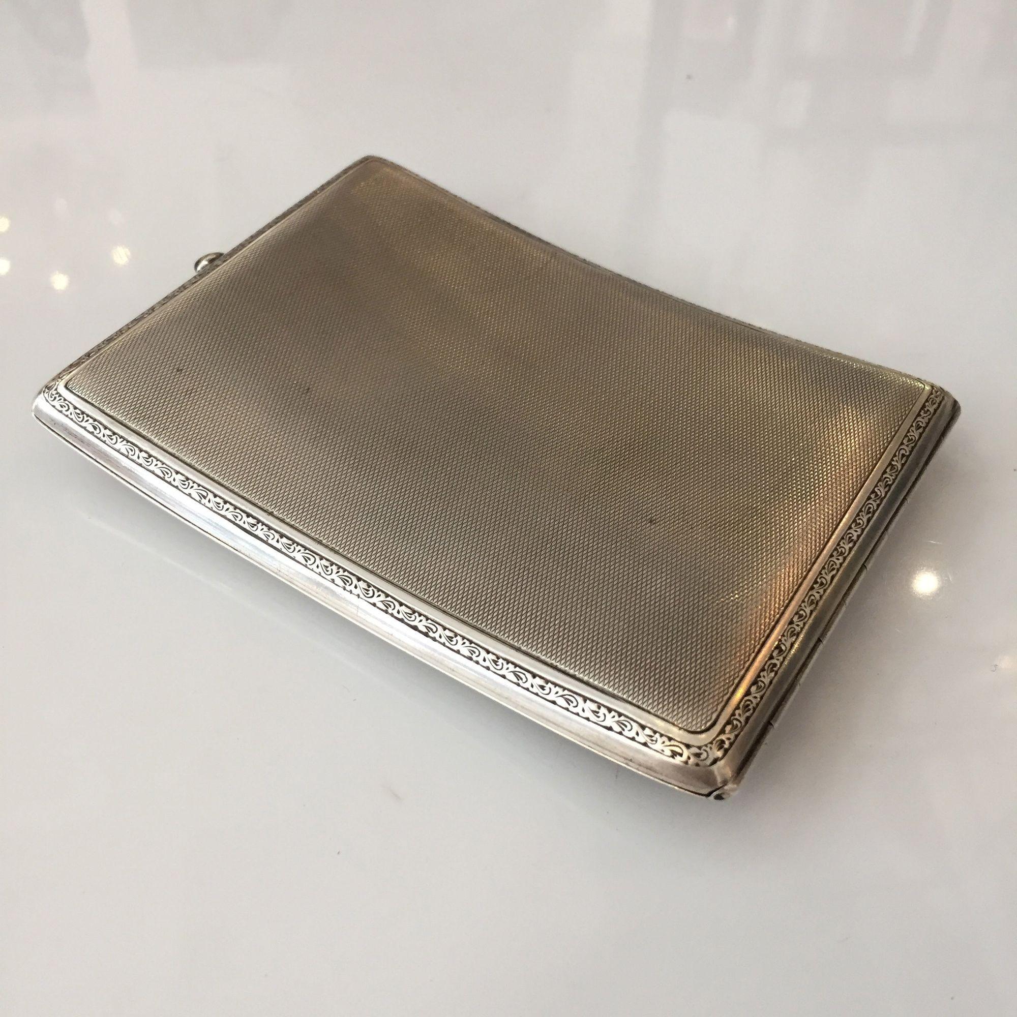 German Sterling Silver Cigarette Case with a Sapphire Stone For Sale 2
