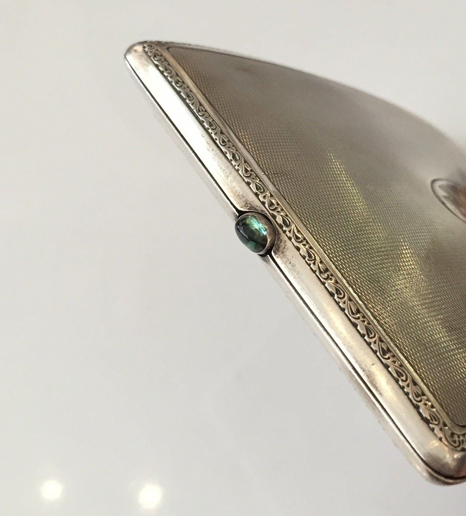 German Sterling Silver Cigarette Case with a Sapphire Stone For Sale 3