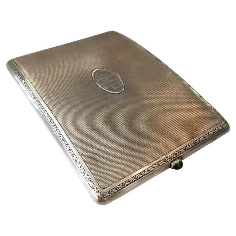 German Sterling Silver Cigarette Case with a Sapphire Stone For Sale at  1stDibs