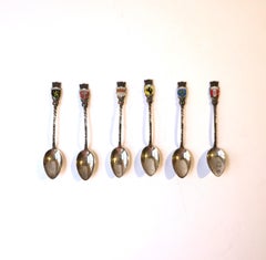 German Sterling Silver Espresso Coffee or Tea Demitasse Spoons w/Crests, Set 6