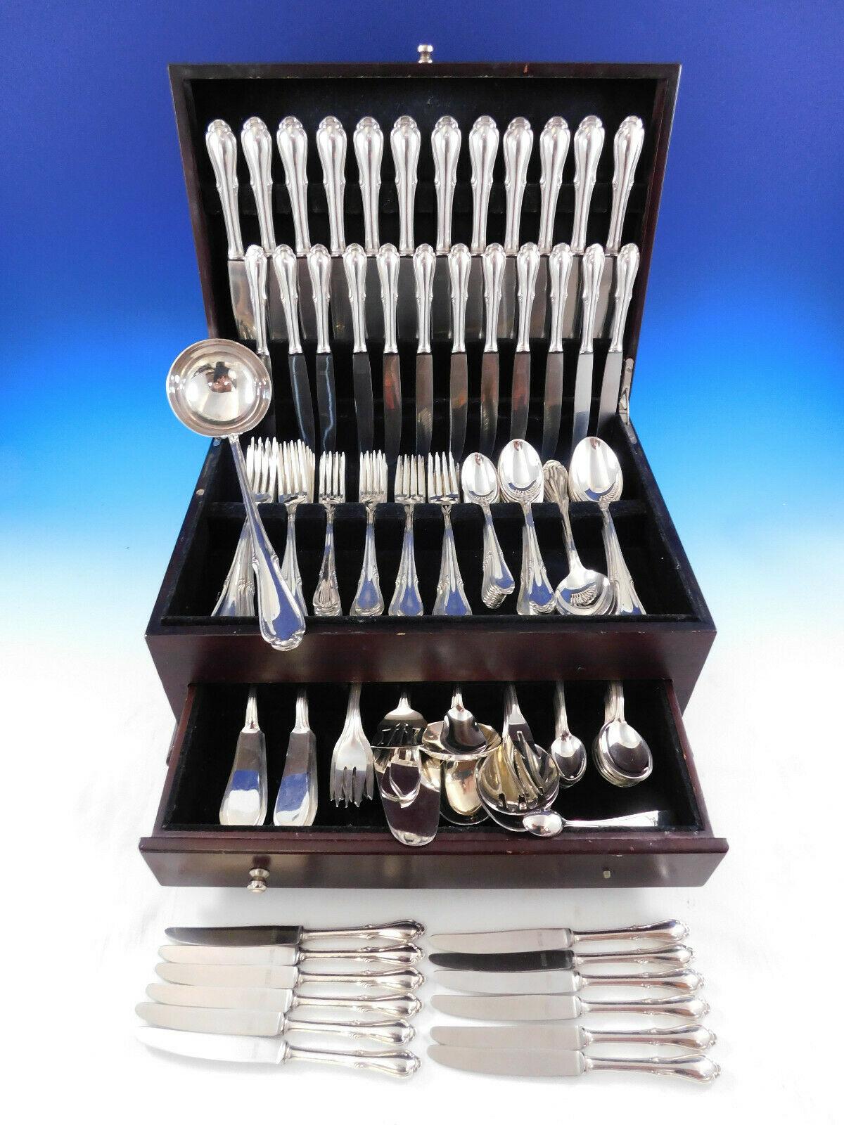 Outstanding monumental Sterling Silver German flatware set with timeless design - 170 pieces. This set includes:

12 dinner knives, 9 1/4