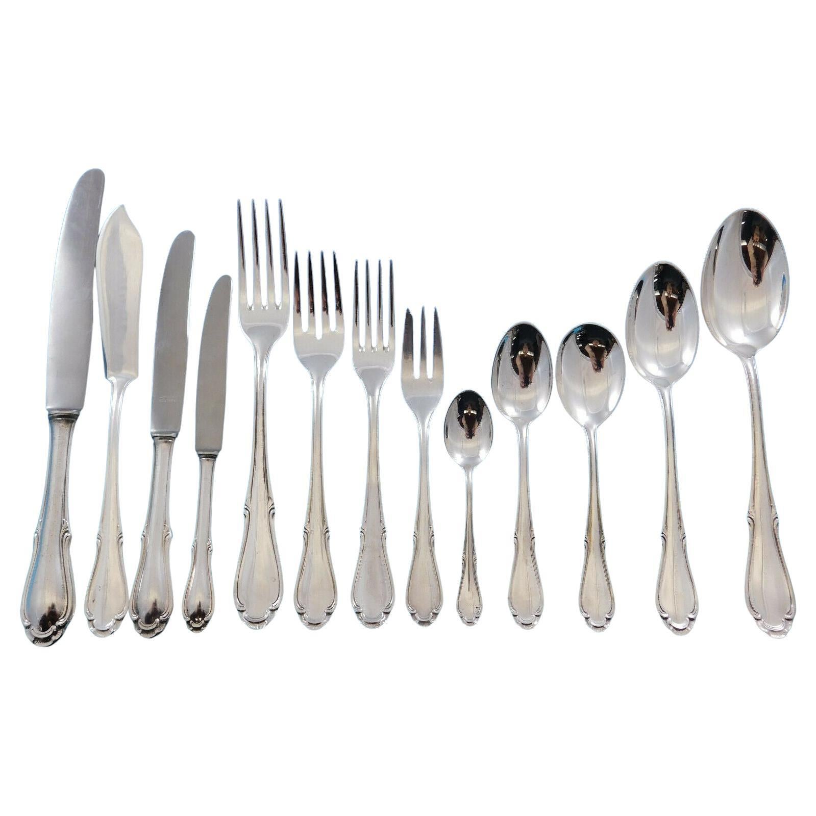 German Sterling Silver Flatware Service Set for 12 Dinner 170 Pieces For Sale