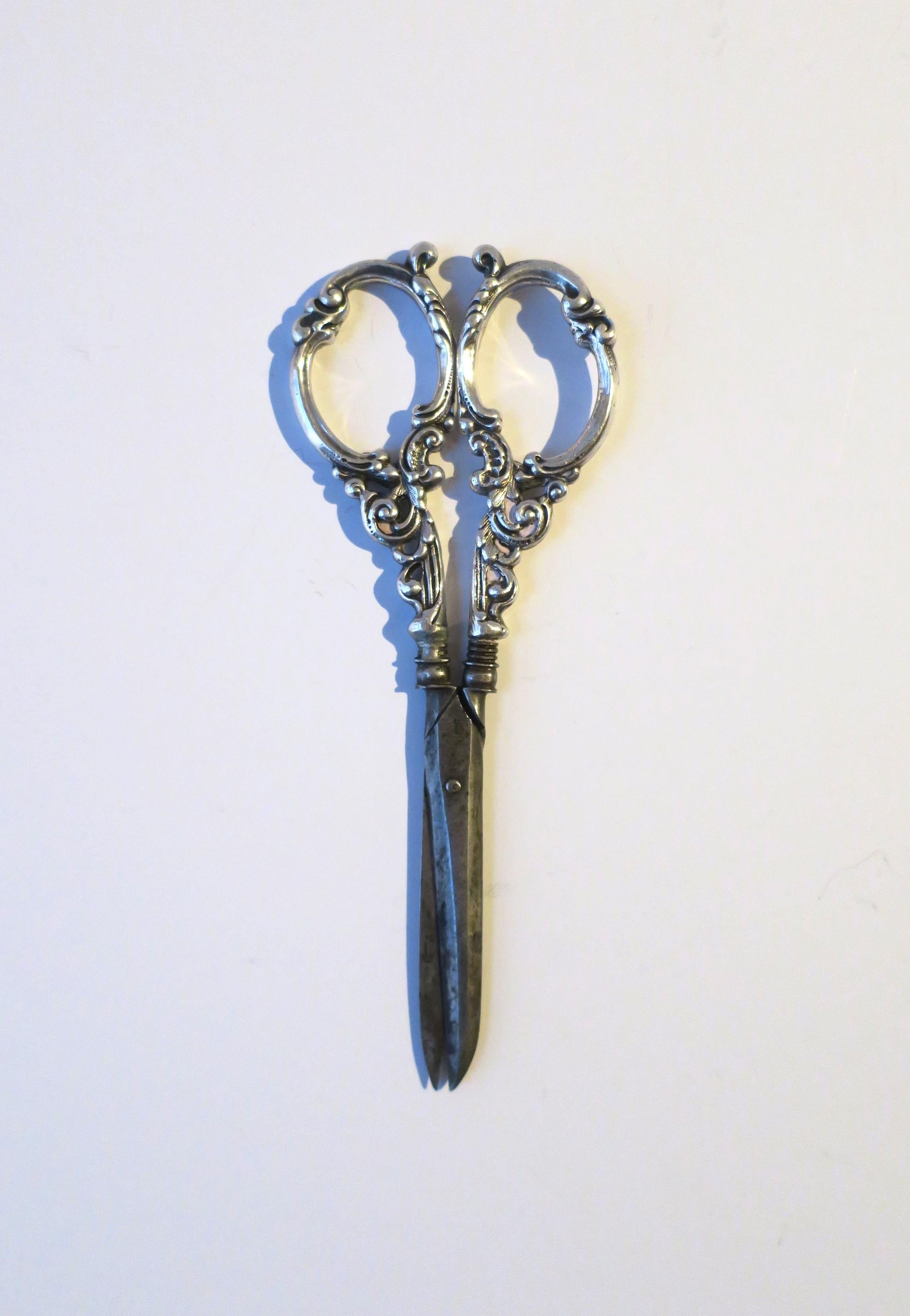 19th Century German Sterling Silver Shears or Scissors for Grapes, Plants, Flowers For Sale
