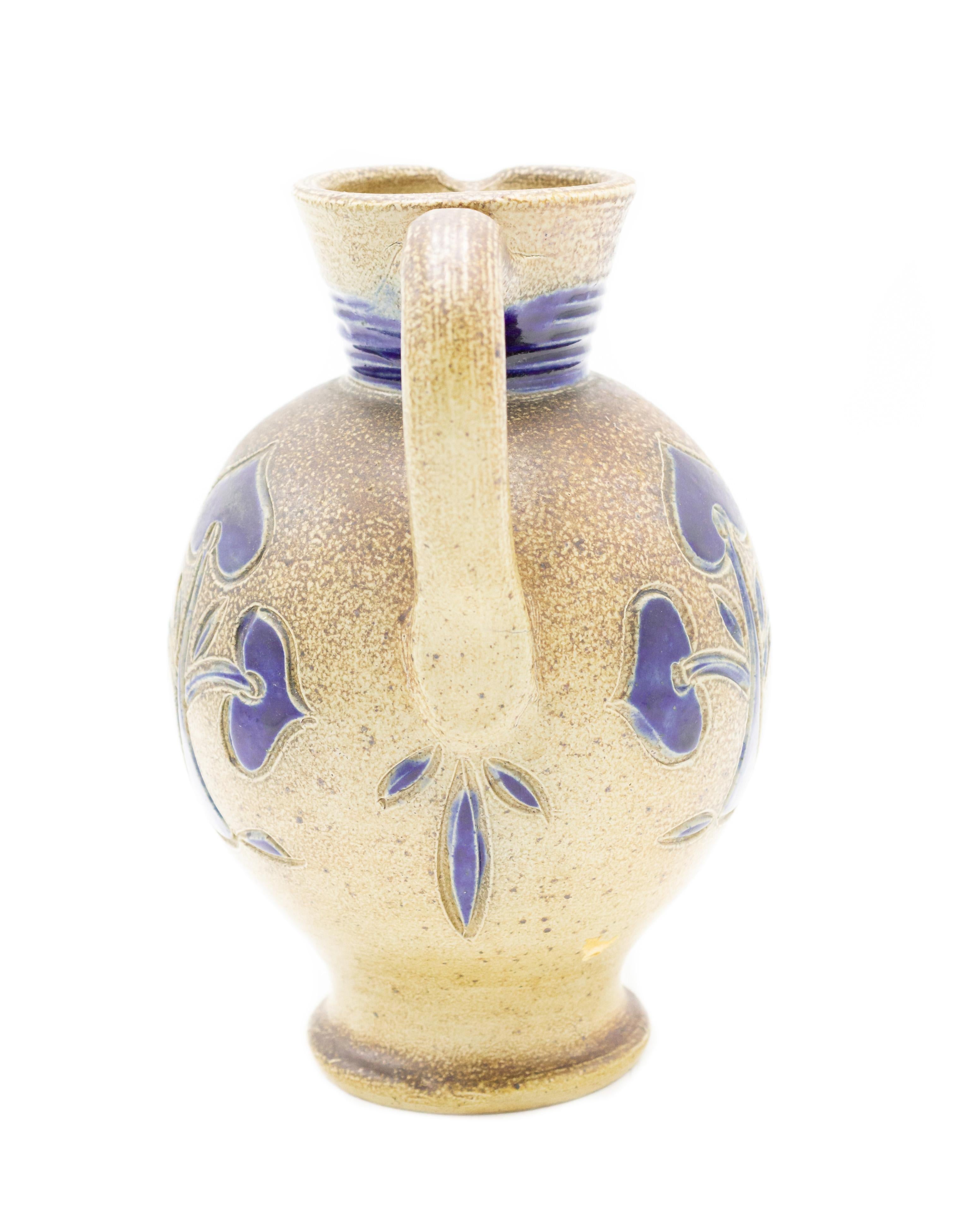 German Stoneware Pitcher with Incised Blue Decorations In Good Condition For Sale In New York, NY