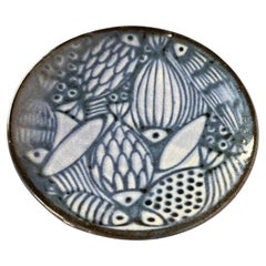 German Studio Potery Plate with Fish Design by Monika Maetzel, Mid-Century 1960s