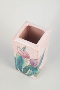 German Studio Potter. Rectangular stoneware vase decorated with tulip motif.