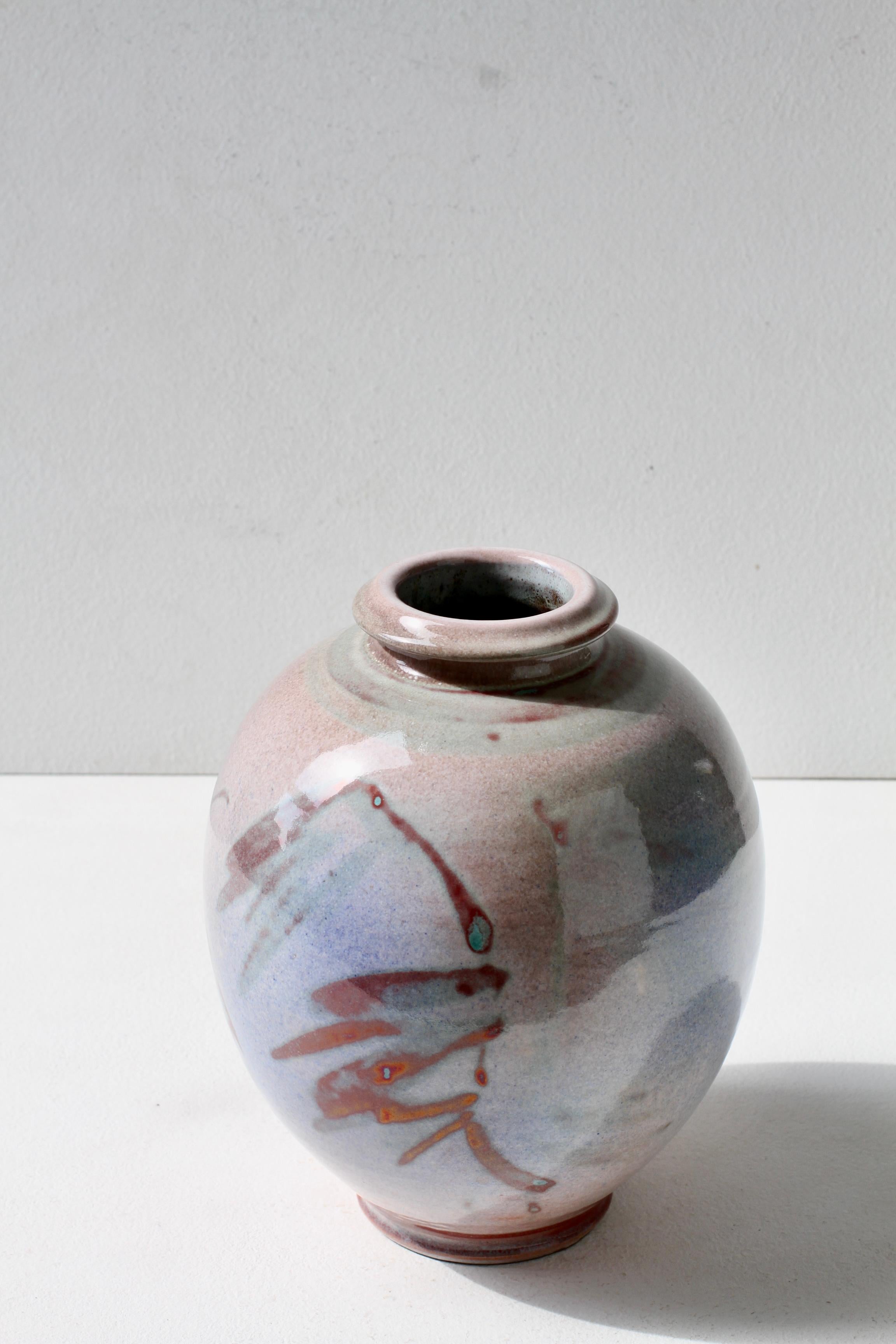 Jarrón esmaltado azul grisáceo de Studio Pottery alemán de Georg Döppmann, 1981 en venta 2