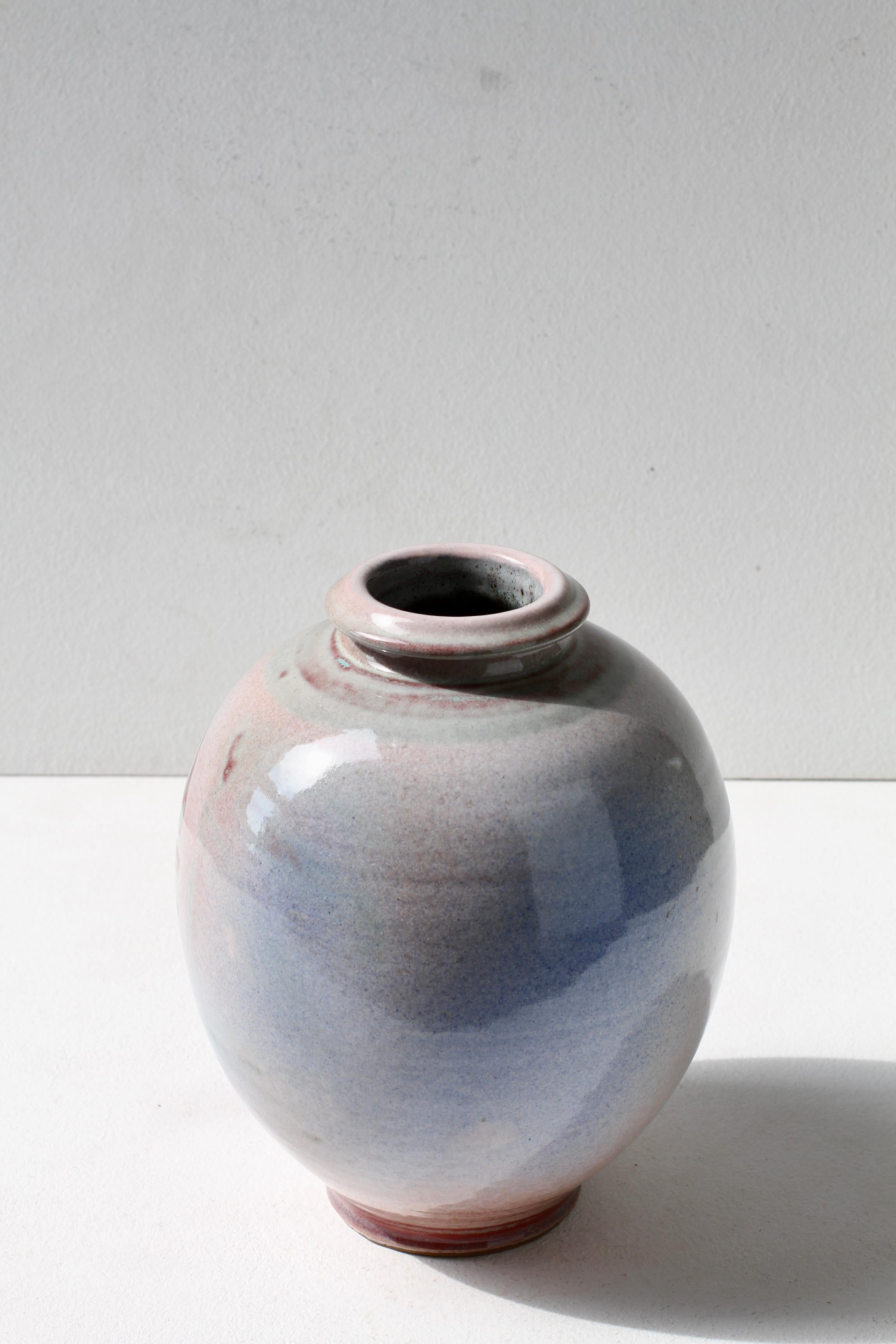 Jarrón esmaltado azul grisáceo de Studio Pottery alemán de Georg Döppmann, 1981 en venta 3