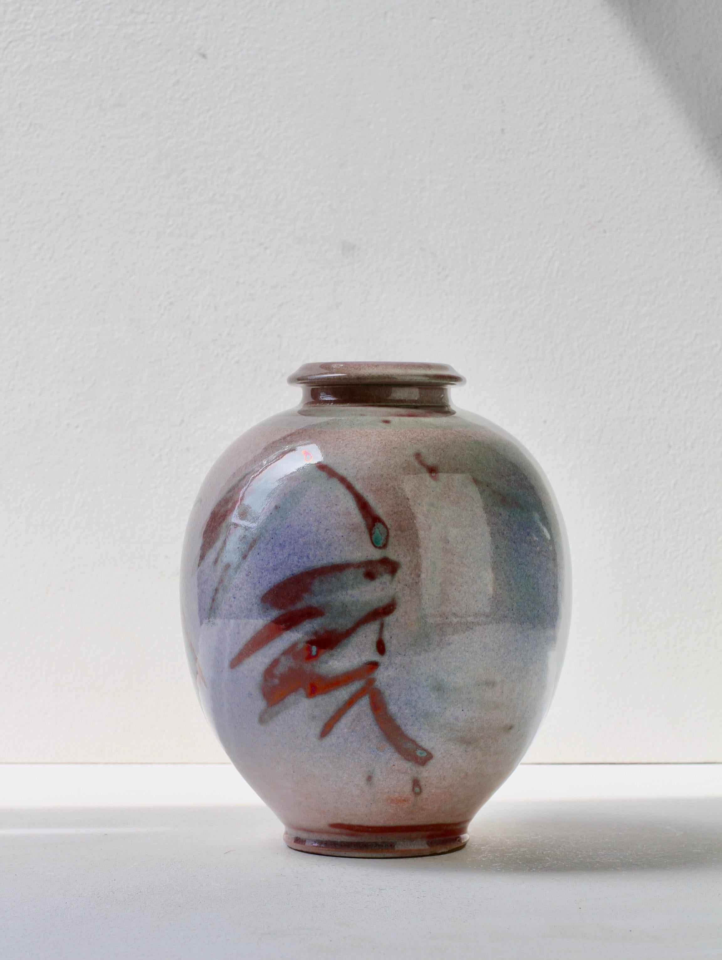 Jarrón esmaltado azul grisáceo de Studio Pottery alemán de Georg Döppmann, 1981 Moderno de mediados de siglo en venta