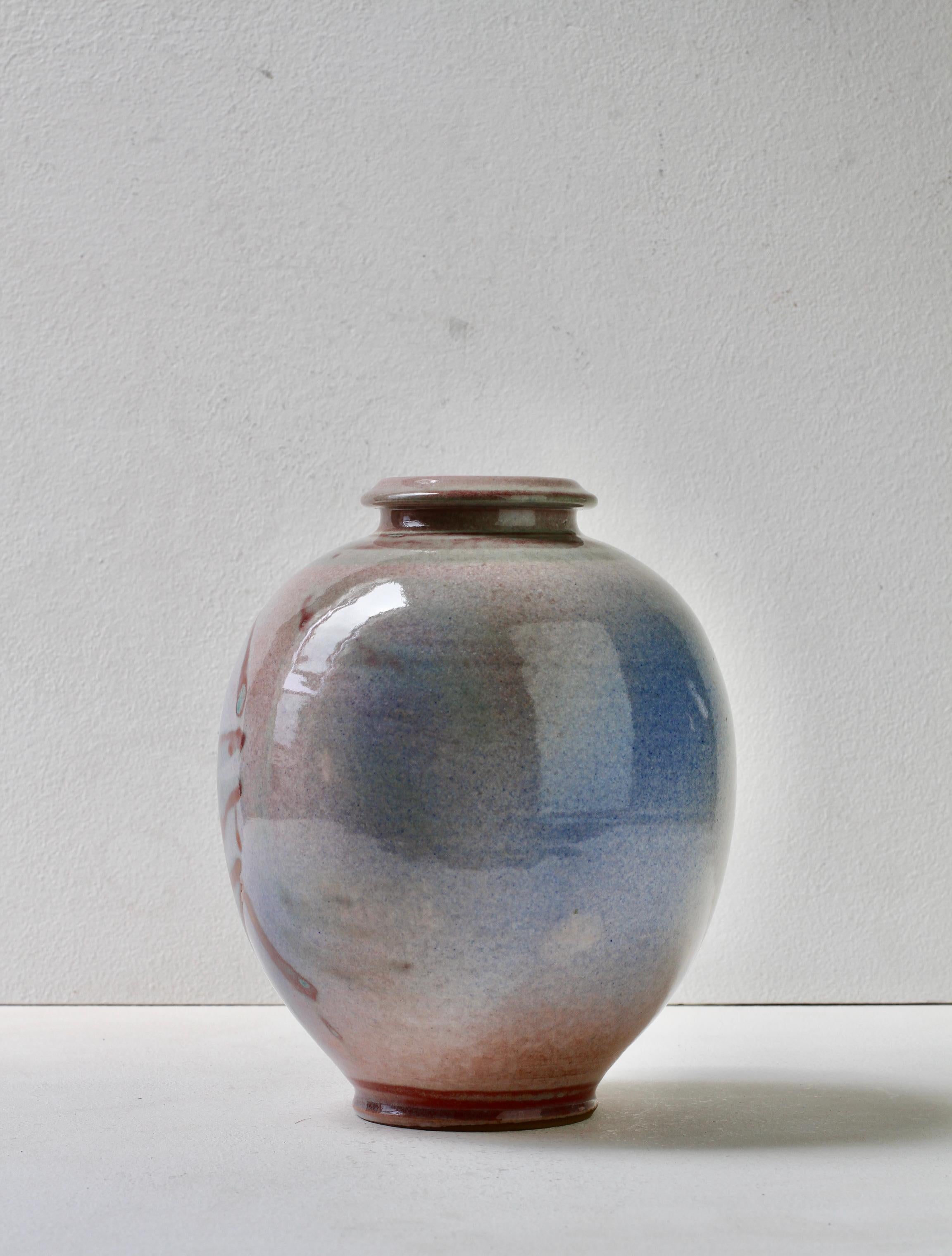 Jarrón esmaltado azul grisáceo de Studio Pottery alemán de Georg Döppmann, 1981 Alemán en venta