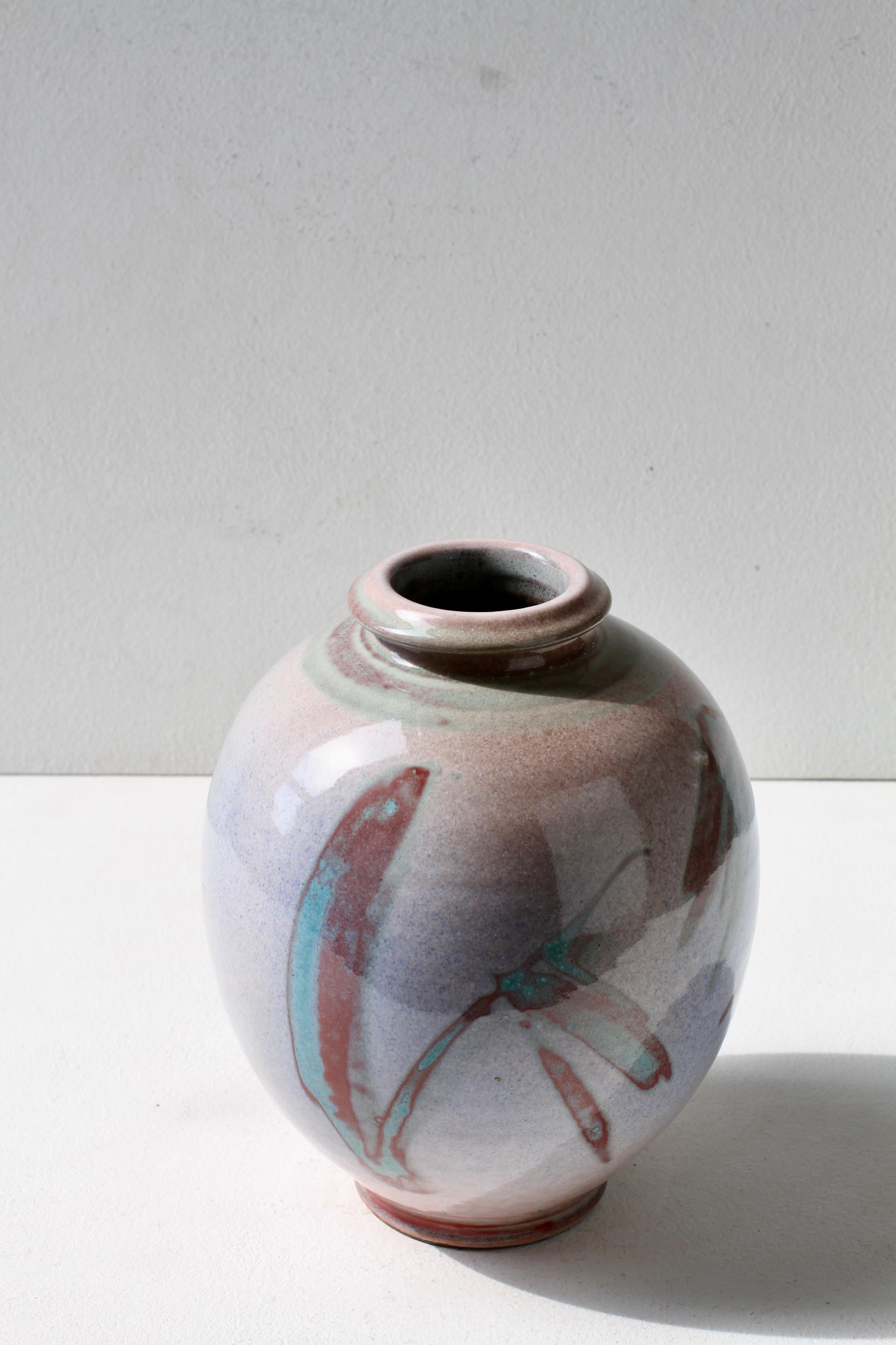 Jarrón esmaltado azul grisáceo de Studio Pottery alemán de Georg Döppmann, 1981 Cerámico en venta